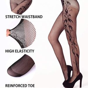 Flower & Vine Pattern Fishnet Tights